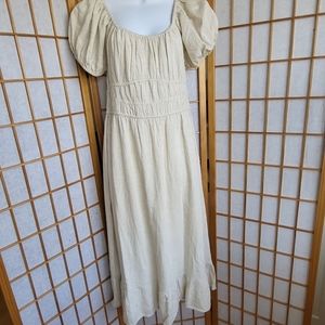 NWT WOMENS/TEENS SIM&SAM NATURAL LINEN BLEND SHORT SLEEVES MAXI DRESS SIZE XL